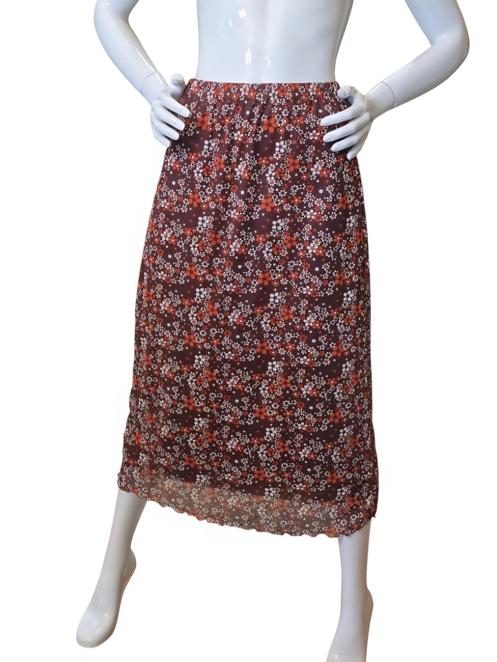 🏷️ NWT 🏷️ Floral Midi Skirt in Brown, Orange & White Sz S